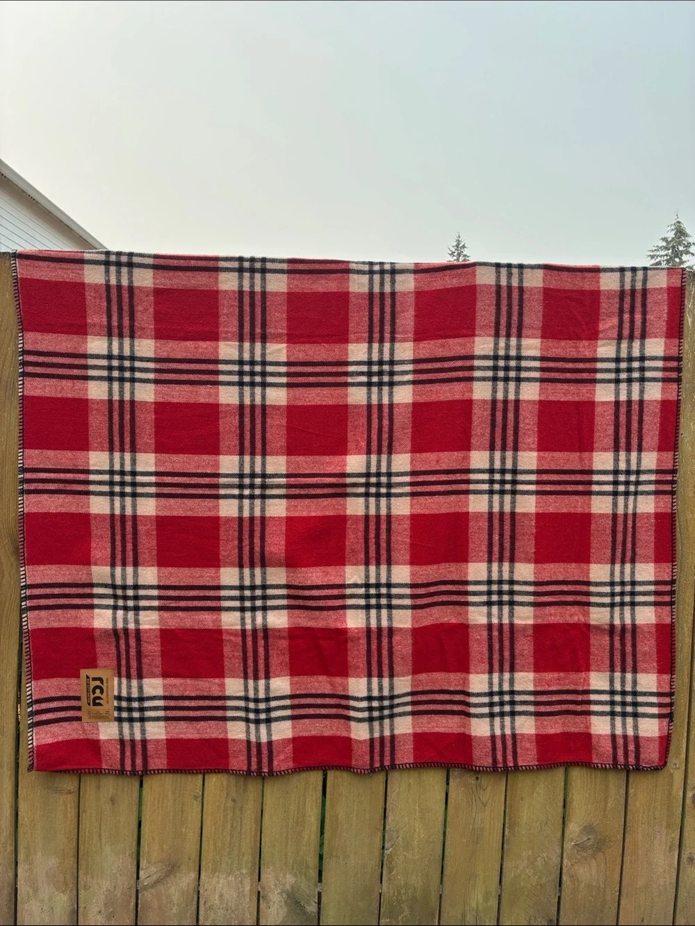 Plaid throw blanket Red  black & cream wool blend by Rip City United